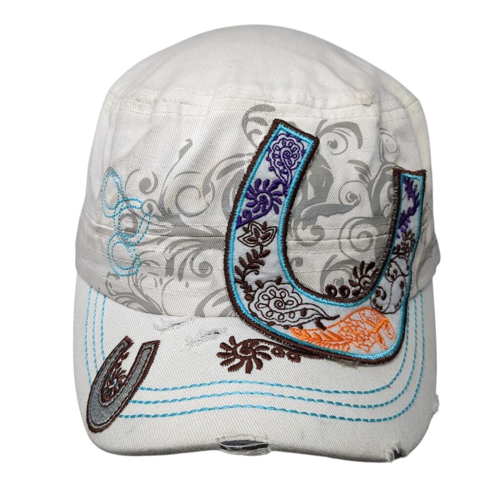 Horseshoe Slideback Cadet Army Cap White One Size Embroidered Leader